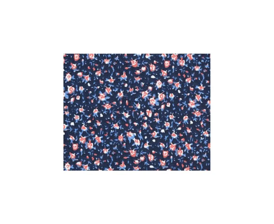 Navy cotton shirt with coral flowers print - WILROSE