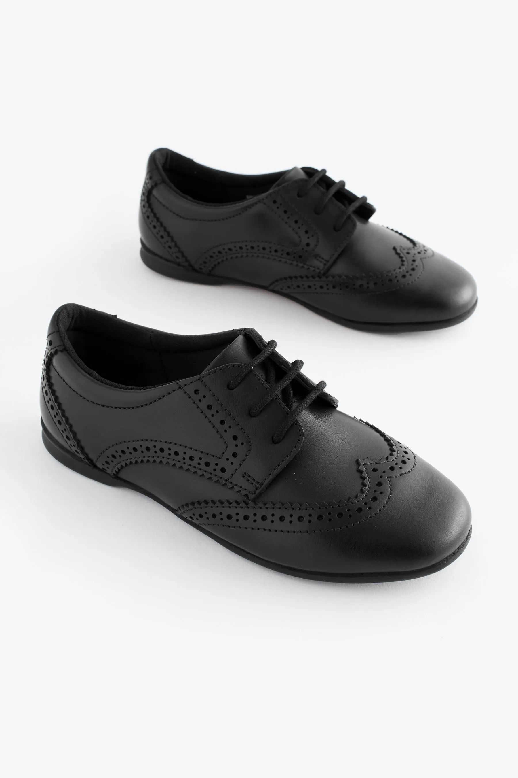 Negro mate - Zapatos escolares Oxford de cuero con cordones