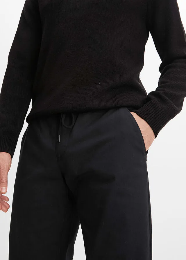 Pantalón elástico tipo chino de corte holgado con pernera recta Negro