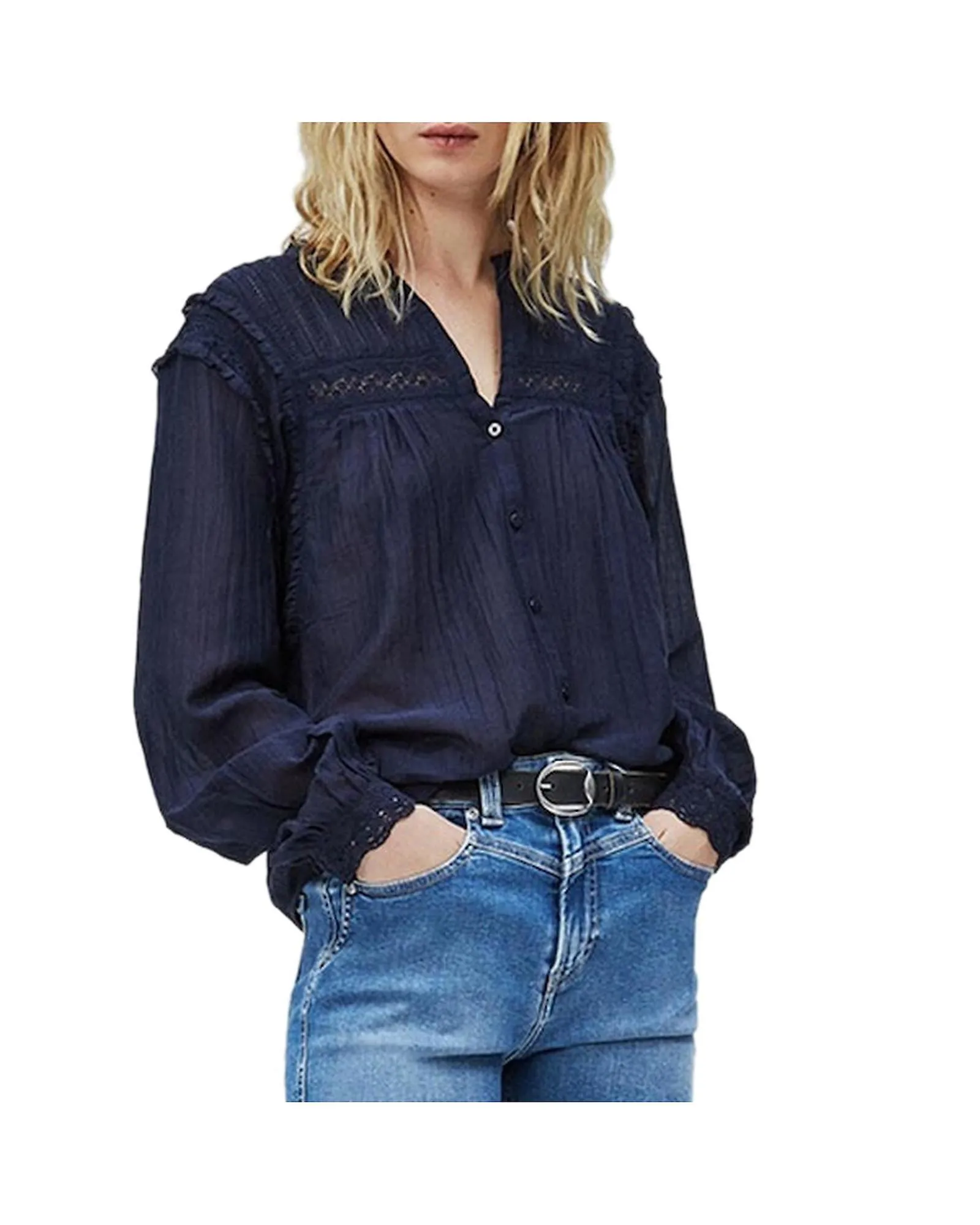 Pepe Jeans V-Neck Button-Up Shirt