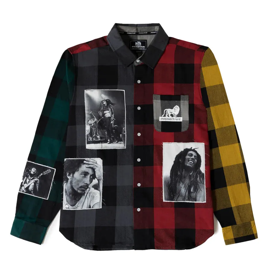 primitive camisa x bob marley patchwork flannel