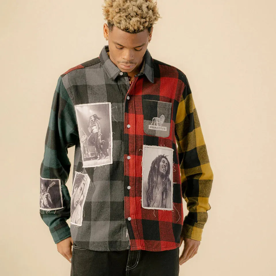 primitive camisa x bob marley patchwork flannel