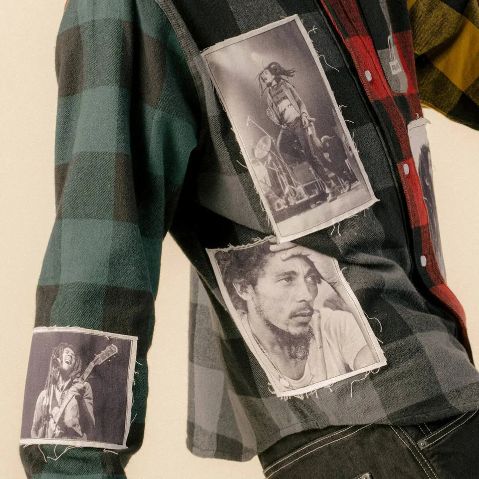 primitive camisa x bob marley patchwork flannel