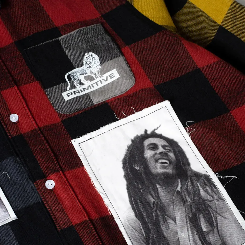 primitive camisa x bob marley patchwork flannel