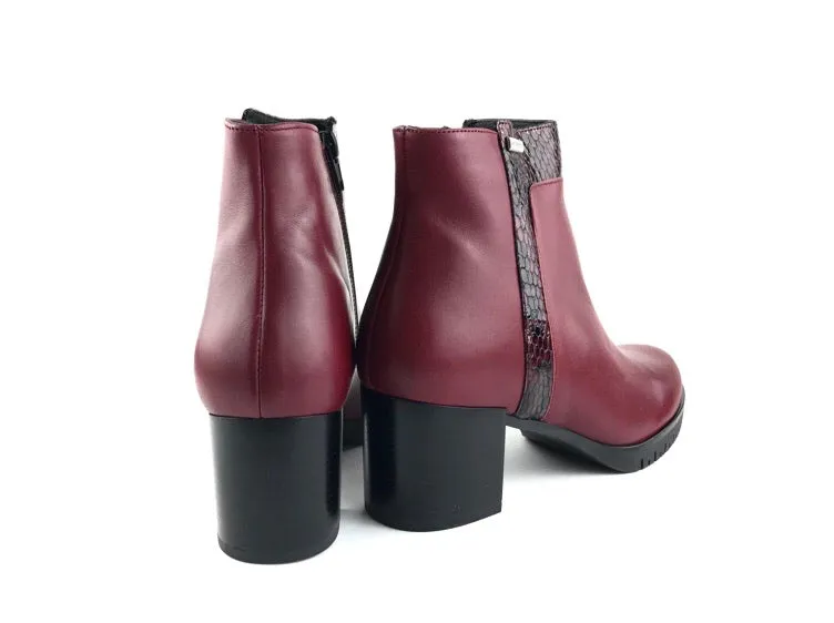 Rizzoli | Botines mujer tacon medio con cremallera lateral Helsinki Burdeos Waterproof