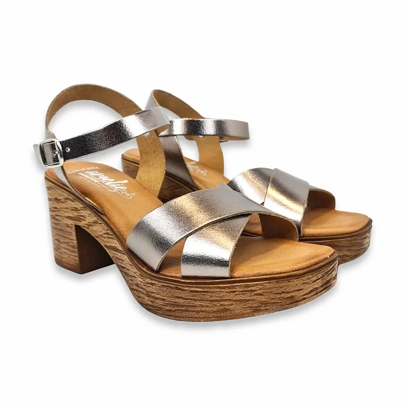 Sandalias Mule Tacón Medio Mujer Piel Plantilla Acolchada 270 Metal, de Amelie