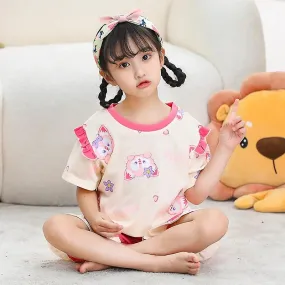 Sanrios Kawaii Anime Kuromi Hello Kitty Pochacco Cute Cartoon Pajamas Kids Summer Thin Short Sleeve Homewear Set Birthday Gift