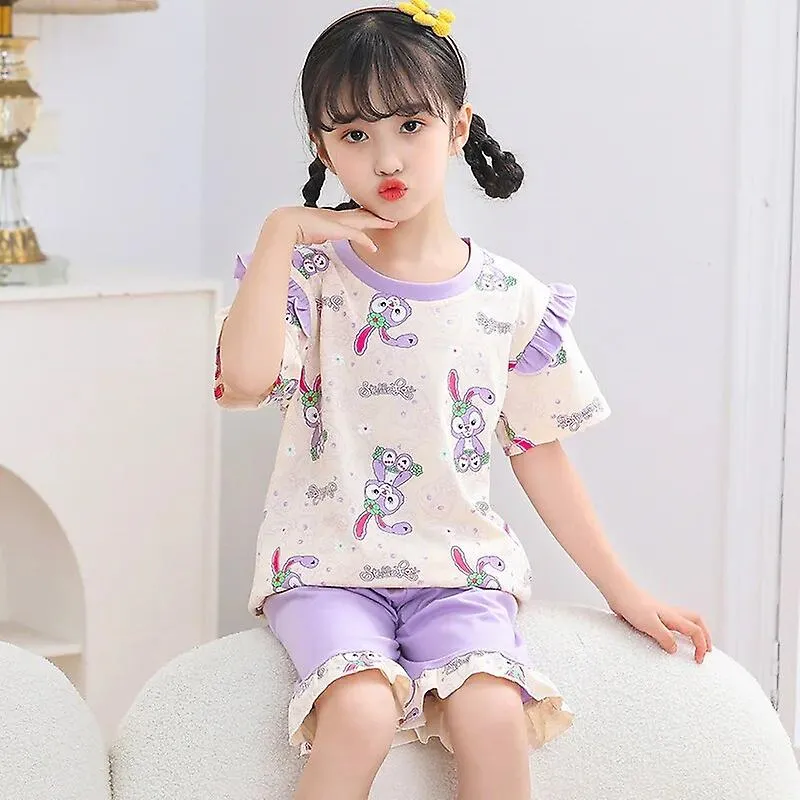 Sanrios Kawaii Anime Kuromi Hello Kitty Pochacco Cute Cartoon Pajamas Kids Summer Thin Short Sleeve Homewear Set Birthday Gift