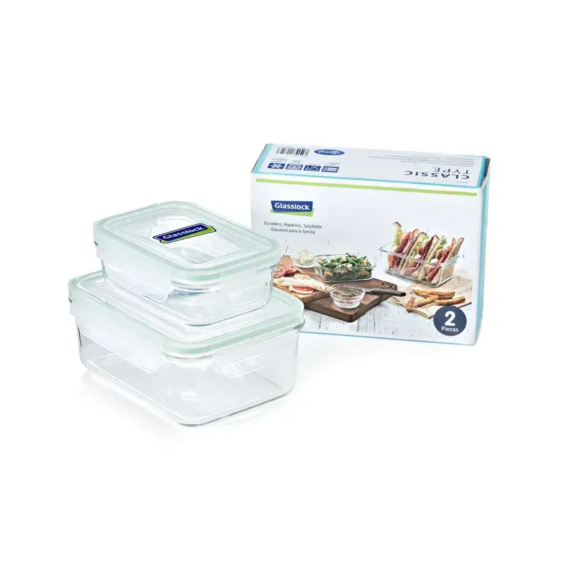 Set de 2 contenedores de vidrio rectangular 1090/400ml