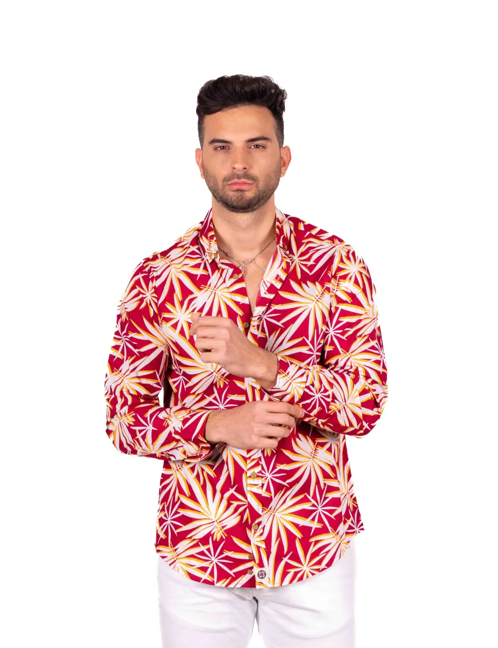 SK 544 - GRANATE CAMISA ESTAMPADO HOJAS