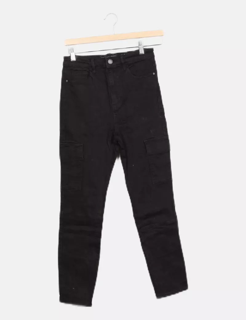 Stradivarius Pantalón negro cargo