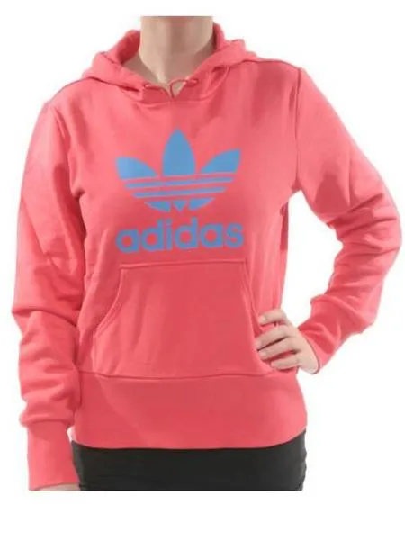 sudadera adidas ag trefoil hood coral/azul mujer