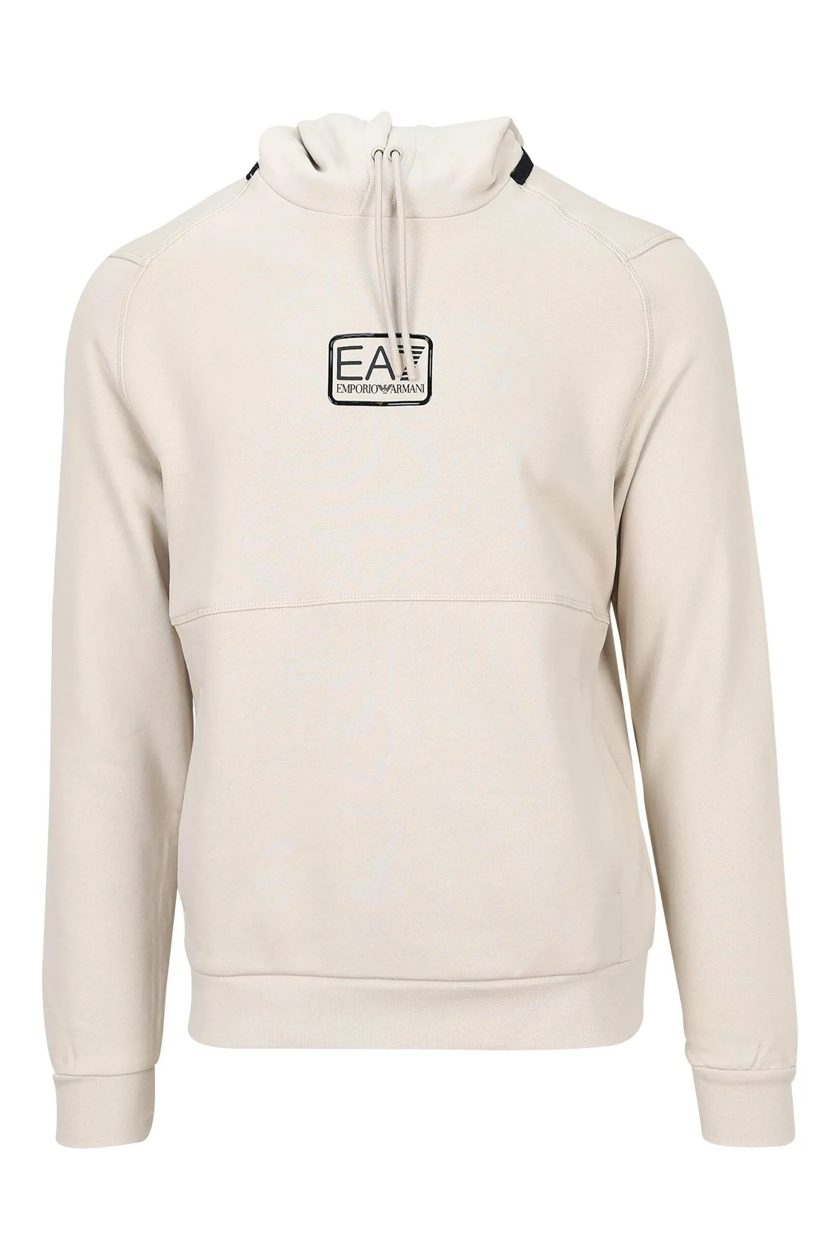 Sudadera beige con capucha y minilogo centrado etiqueta 