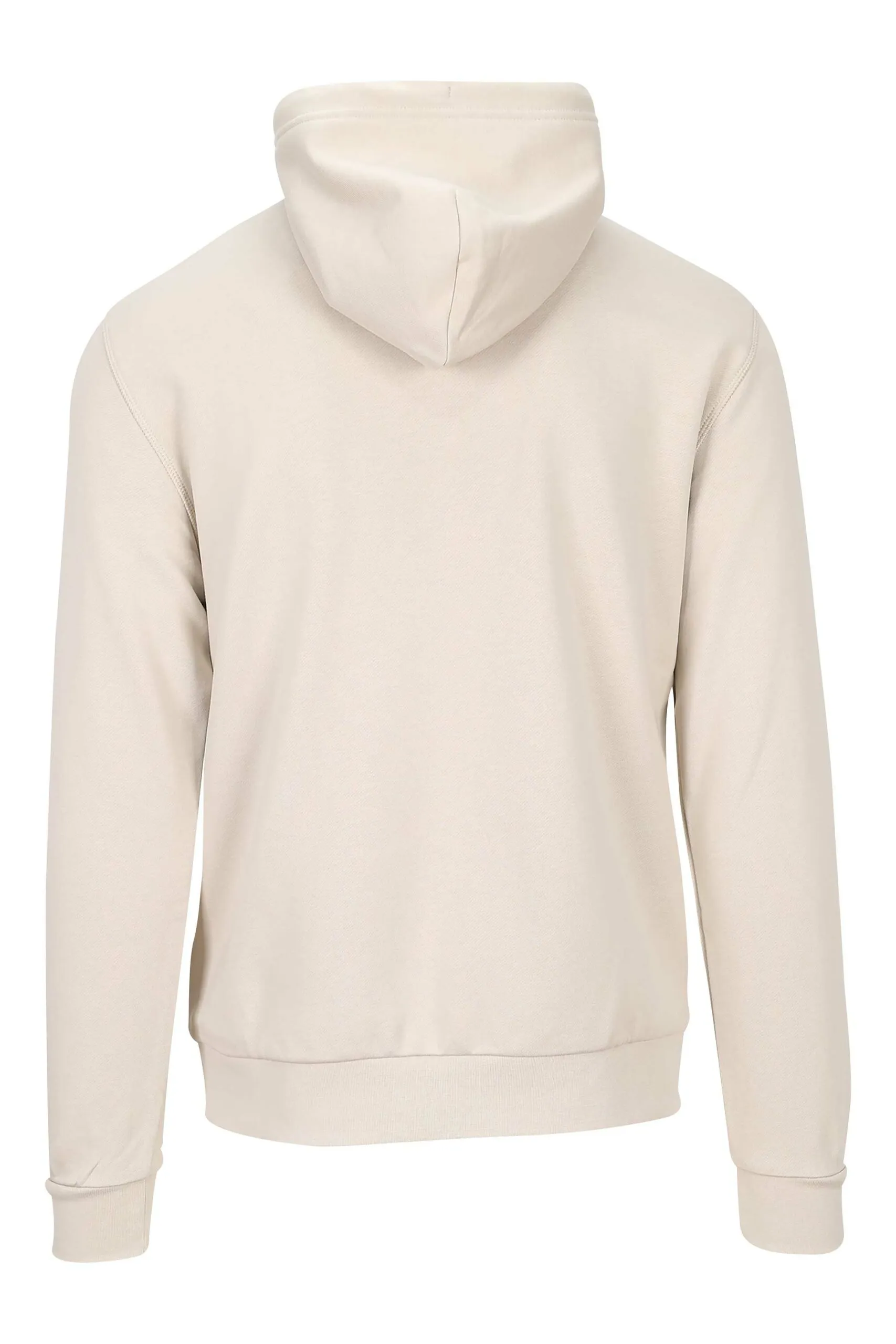 Sudadera beige con capucha y minilogo centrado etiqueta 