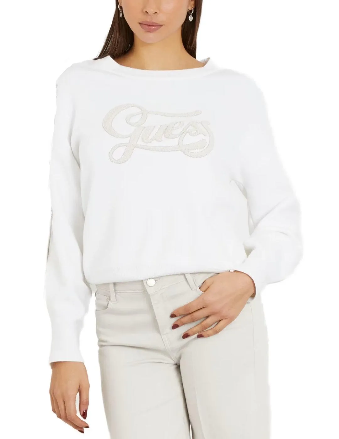 Sudadera Guess Logo blanco sin capucha para mujer