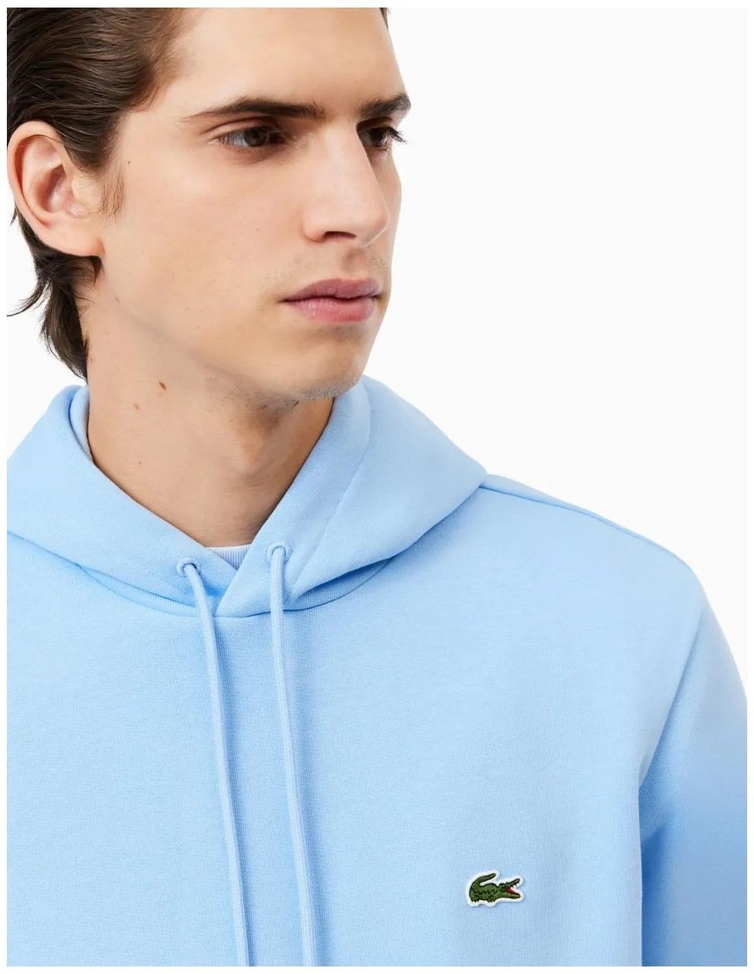 SUDADERA LACOSTE CON CAPUCHA DE FELPA AZUL CLARO