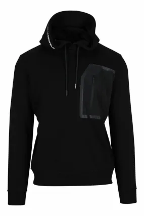 Sudadera negra con capucha y bolsillo de nilon