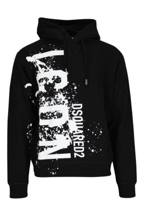 Sudadera negra con capucha y maxilogo icon splash en vertical