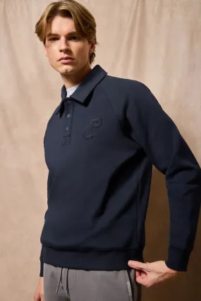 Sudadera polera Gorka azul marino con monograma Polo Club