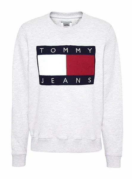 sudadera tommy jeans flag crew gris para mujer