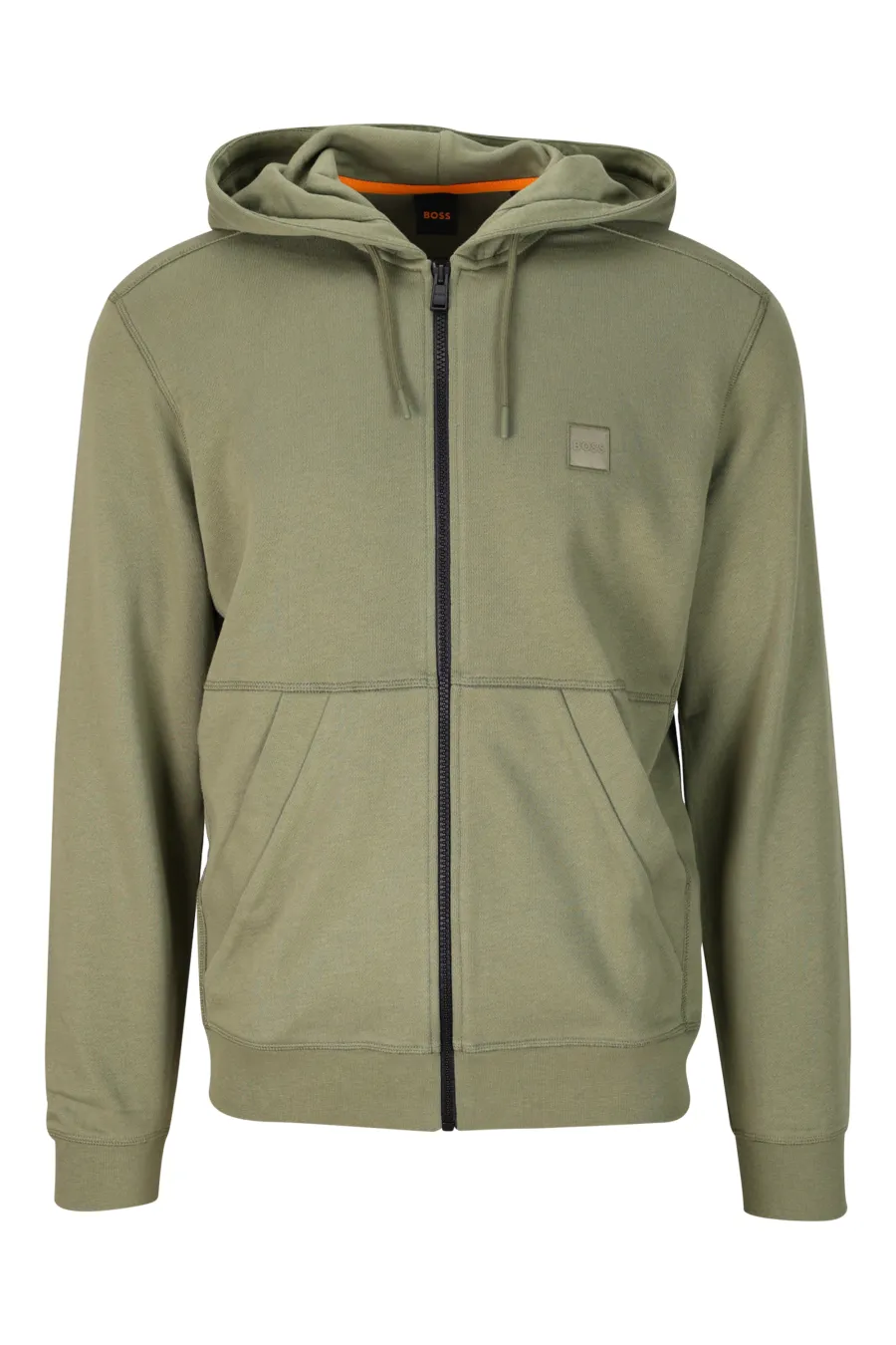 Sudadera verde militar con capucha y cremalleras con minilogo 