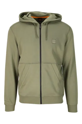 Sudadera verde militar con capucha y cremalleras con minilogo boss en recuadro de goma