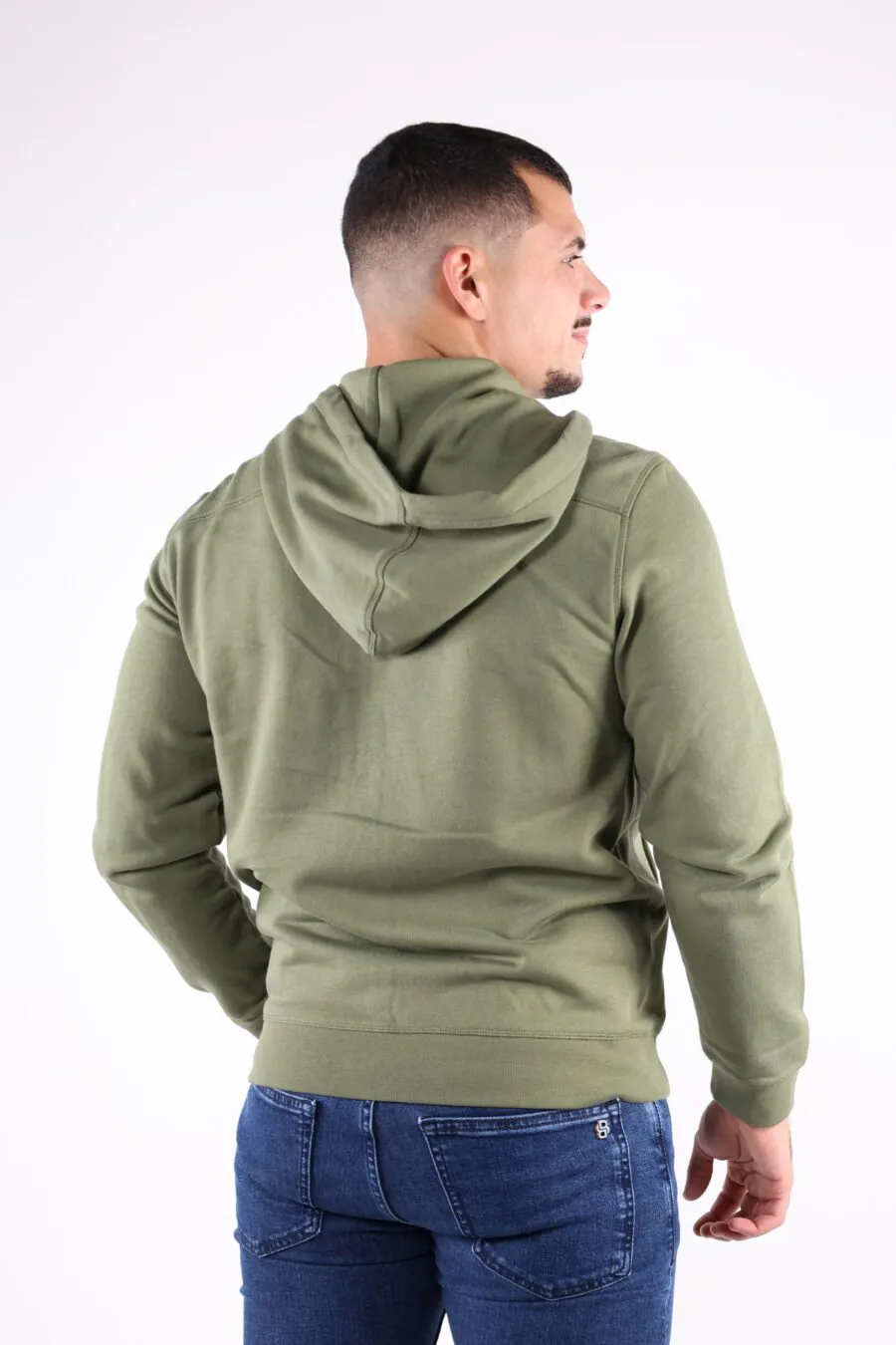 Sudadera verde militar con capucha y cremalleras con minilogo 