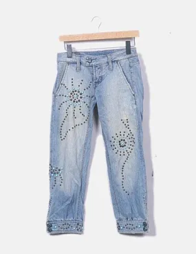 Suiteblanco - Blanco jeans denim azul claro con tachas