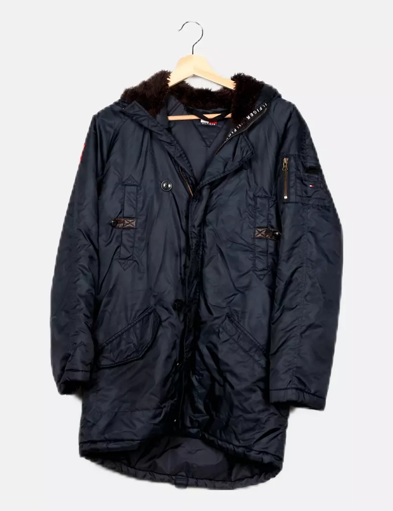 Tommy Hilfiger Parka impermeable azul marino capucha