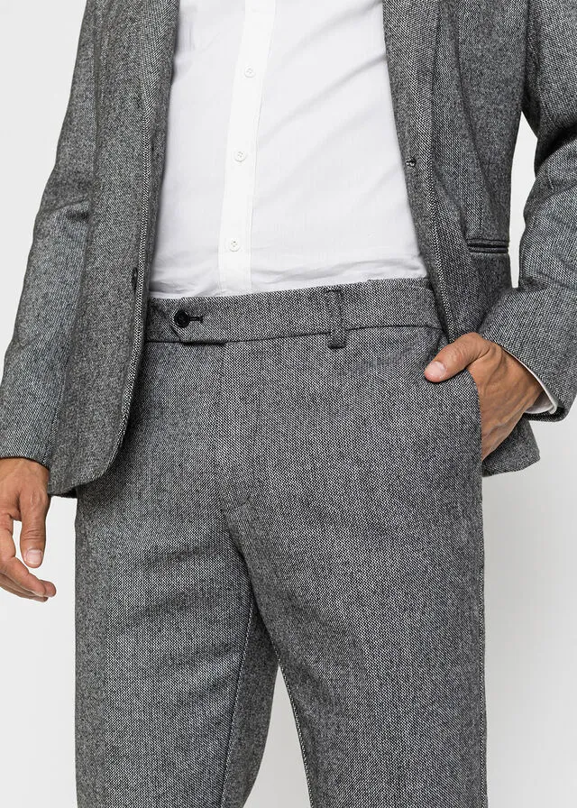 Traje (4 piezas) Americana, pantalón, camisa y corbata Negro-blanco-blanco jaspeado