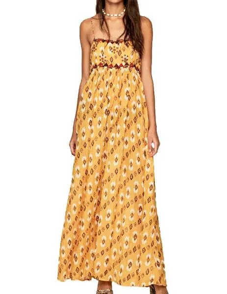 vestido pepe jeans largo boho angie amarillo