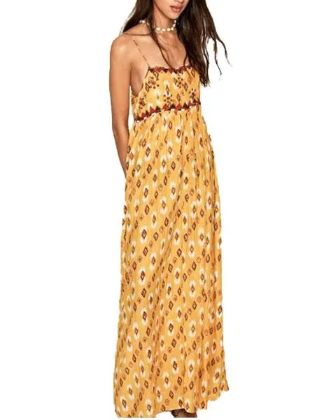 vestido pepe jeans largo boho angie amarillo