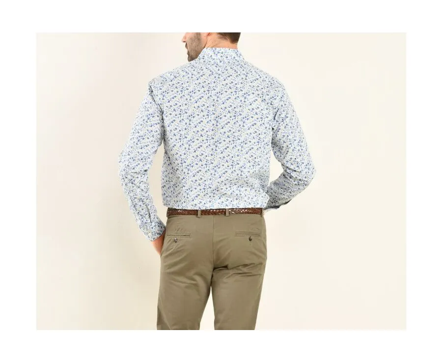 White cotton shirt with blue and beige flowers - THÉANDRE