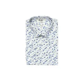 White cotton shirt with blue and beige flowers - THÉANDRE