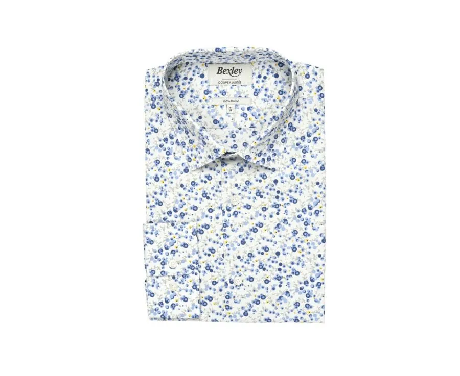 White cotton shirt with blue and beige flowers - THÉANDRE