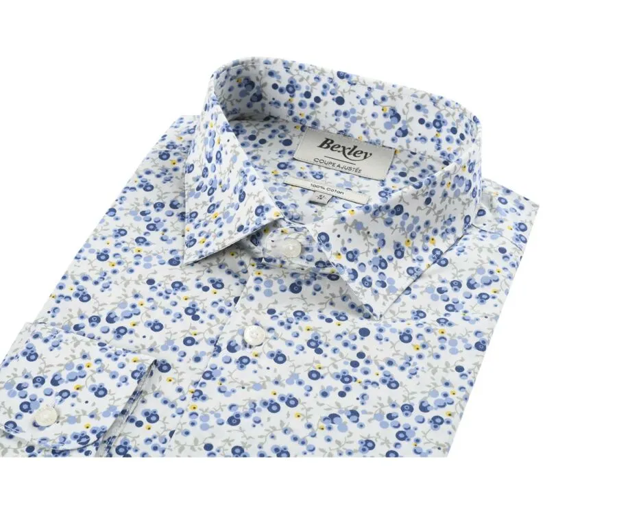 White cotton shirt with blue and beige flowers - THÉANDRE