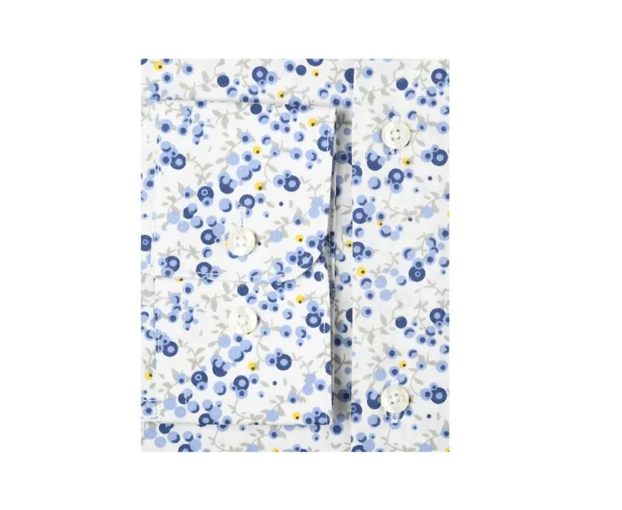 White cotton shirt with blue and beige flowers - THÉANDRE