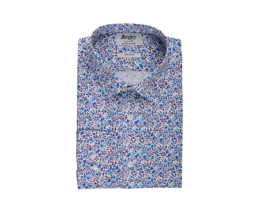 White cotton shirt with blue and red flowers - NOÉBERT