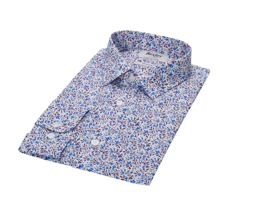 White cotton shirt with blue and red flowers - NOÉBERT