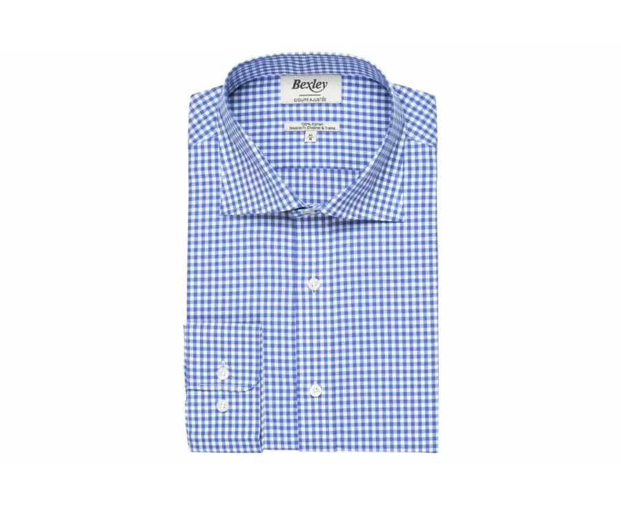 White Cotton shirt with light blue and white checks - RUGGERO