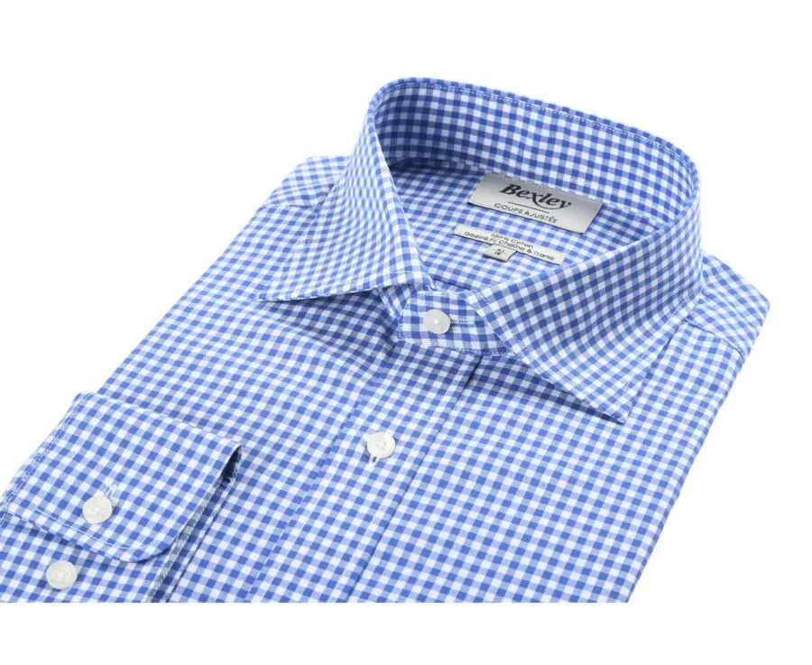 White Cotton shirt with light blue and white checks - RUGGERO