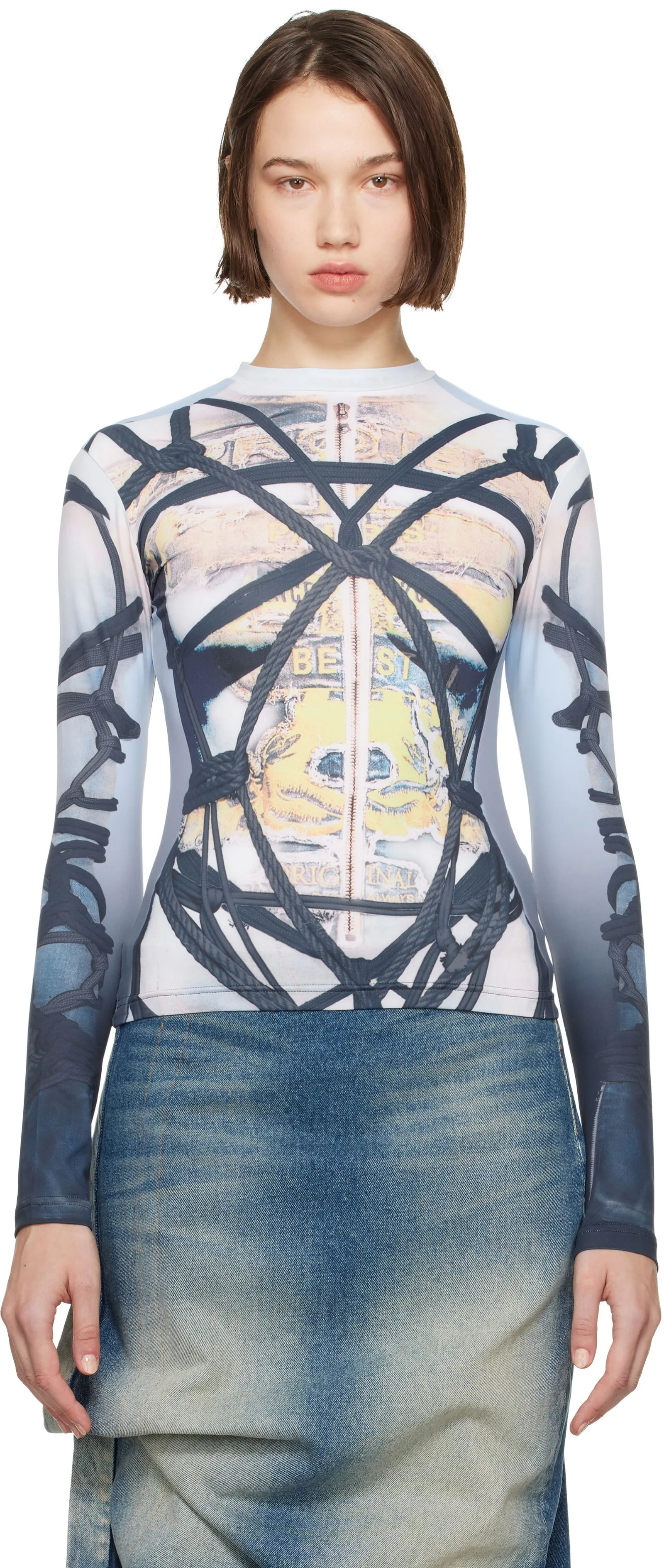 Y/PROJECT Bondage Print Long Sleeve Fitted T-shirt