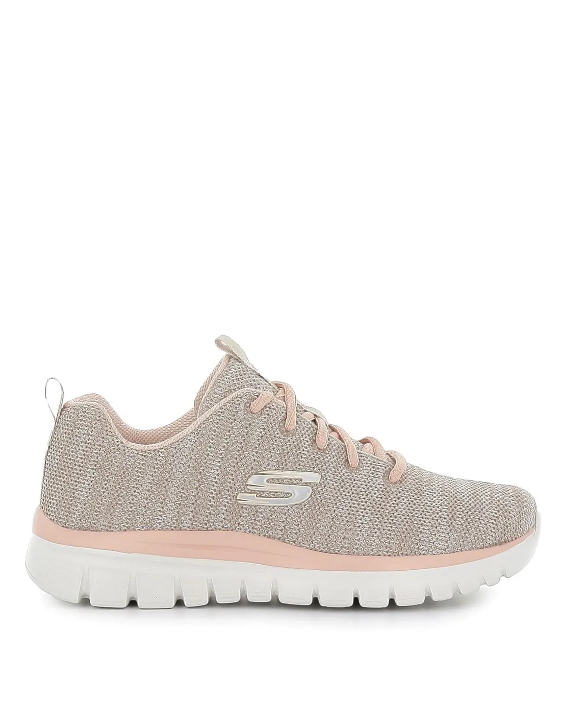 Zapato deportivo cordones para mujer malla knit beige  Skechers