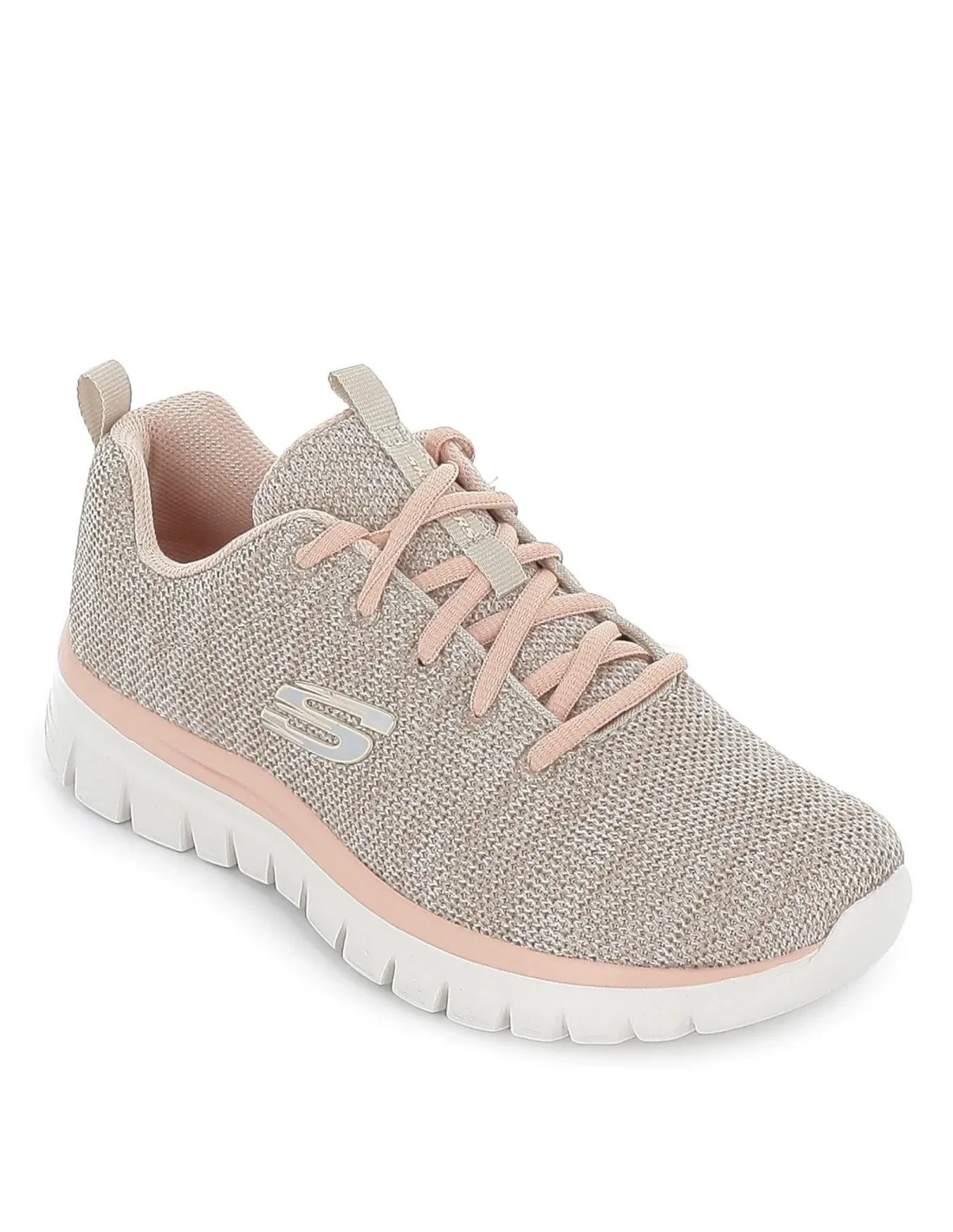 Zapato deportivo cordones para mujer malla knit beige  Skechers