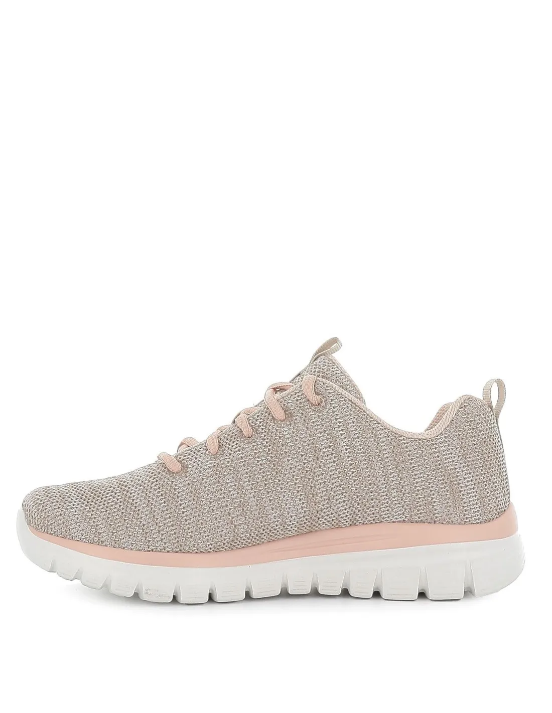 Zapato deportivo cordones para mujer malla knit beige  Skechers