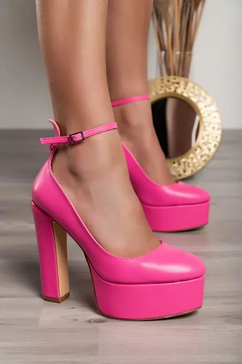 Zapatos de tacón alto en piel de imitación, fucsia