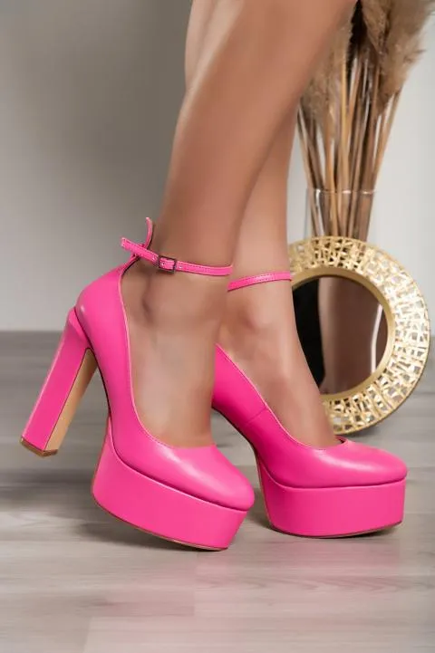 Zapatos de tacón alto en piel de imitación, fucsia